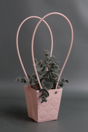 Сумка для ЦВЕТОВ тиснение Клетка (16) 10*8*10,5  розовый  М16   Цена за 1шт