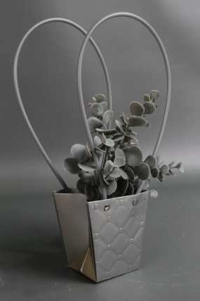 Сумка для ЦВЕТОВ тиснение Клетка (16) 10*8*10,5  серебро  М16   Цена за 1шт