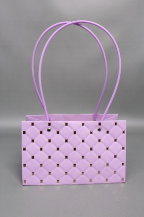 Сумка для ЦВЕТОВ тиснение Золотая клетка  (311) 22*13,5*10,5 ярко-сиреневый М311   Цена за 1шт