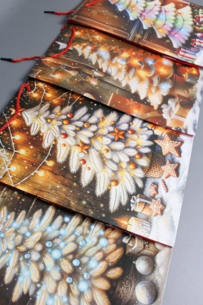 Сумка ЛЮКС Праздничные Ёлочки НГ с блестками  26*32*12  N1954