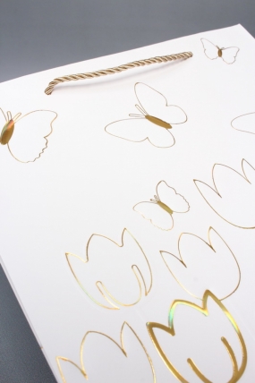 Сумка  Люкс Тюльпаны и Бабочки тиснение  26*32*12  белый  L966