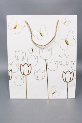 Сумка  Люкс Тюльпаны и Бабочки тиснение  26*32*12  белый  L966