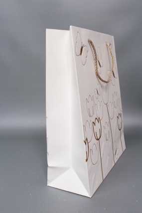 Сумка  Люкс Тюльпаны и Бабочки тиснение  26*32*12  белый  L966