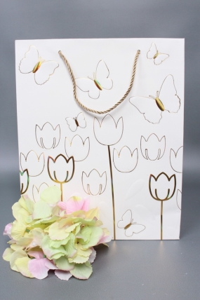 Сумка  Люкс Тюльпаны и Бабочки тиснение  26*32*12  белый  L966