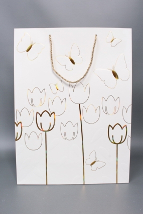 Сумка  Люкс Тюльпаны и Бабочки тиснение  31*42*12  белый  L967