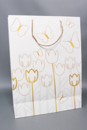 Сумка  Люкс Тюльпаны и Бабочки тиснение  31*42*12  белый  L967