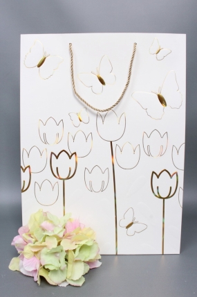 Сумка  Люкс Тюльпаны и Бабочки тиснение  31*42*12  белый  L967