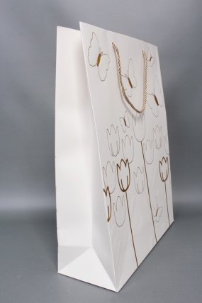 Сумка  Люкс Тюльпаны и Бабочки тиснение  31*42*12  белый  L967