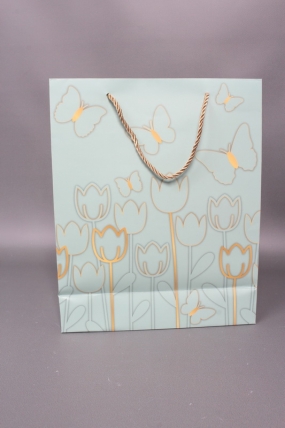 Сумка  Люкс Тюльпаны и Бабочки тиснение  26*32*12  бирюза  L966