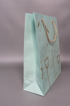 Сумка  Люкс Тюльпаны и Бабочки тиснение  26*32*12  бирюза  L966