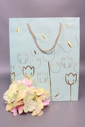 Сумка  Люкс Тюльпаны и Бабочки тиснение  26*32*12  бирюза  L966