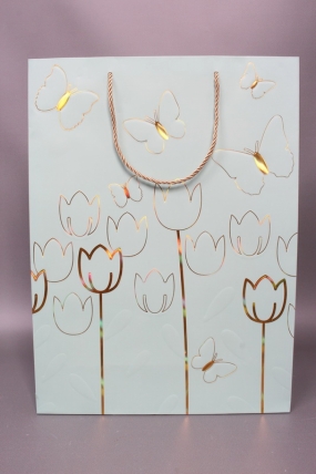 Сумка  Люкс Тюльпаны и Бабочки тиснение  31*42*12  бирюза  L967