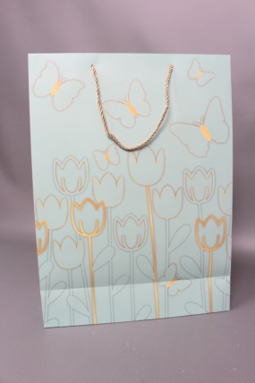 Сумка  Люкс Тюльпаны и Бабочки тиснение  31*42*12  бирюза  L967