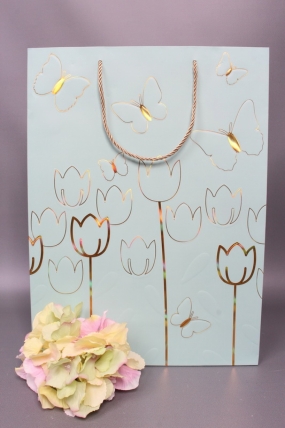 Сумка  Люкс Тюльпаны и Бабочки тиснение  31*42*12  бирюза  L967