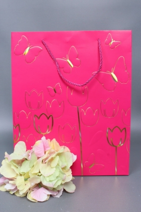 Сумка  Люкс Тюльпаны и Бабочки тиснение  26*32*12  малина  L966