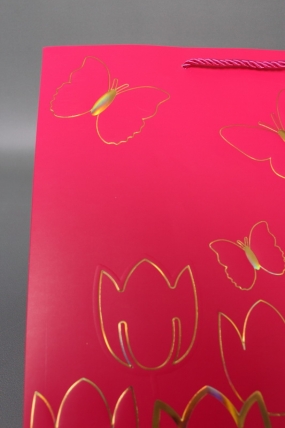 Сумка  Люкс Тюльпаны и Бабочки тиснение  31*42*12  малина  L967