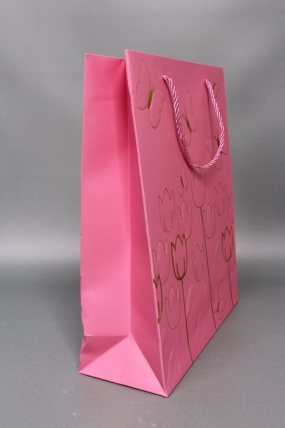 Сумка  Люкс Тюльпаны и Бабочки тиснение  26*32*12  розовый  L966