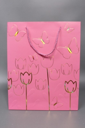 Сумка  Люкс Тюльпаны и Бабочки тиснение  26*32*12  розовый  L966