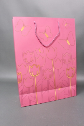 Сумка  Люкс Тюльпаны и Бабочки тиснение  31*42*12  розовый  L967