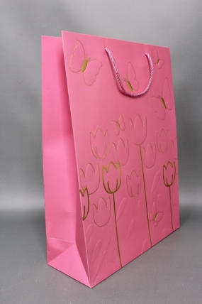 Сумка  Люкс Тюльпаны и Бабочки тиснение  31*42*12  розовый  L967