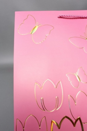 Сумка  Люкс Тюльпаны и Бабочки тиснение  31*42*12  розовый  L967