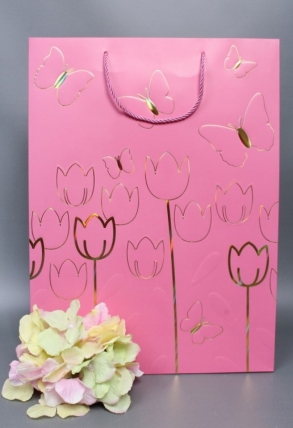 Сумка  Люкс Тюльпаны и Бабочки тиснение  31*42*12  розовый  L967